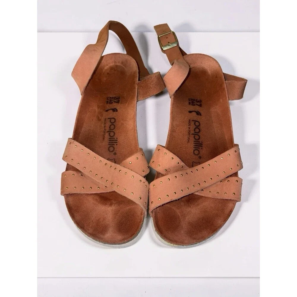 Papillio By Birkenstock Size 7 EU 37 Lola Coral Nubuck Wedge Sandals